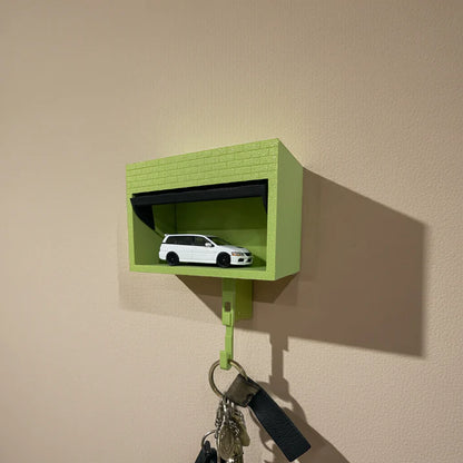 Miniature Car Garage Key Holder with 1:64 Scale Model – Wall Mount with Opening Garage Door (With Car)